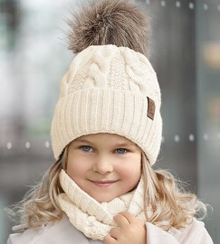 Czapka i komin dla dziewczynki, komplet zimowy, Millva, śmietankowy, 54-56 cm