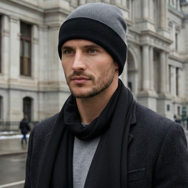 Zestaw: Czapka i szalik męski z 100% wełny merino 100%, 56-59 cm