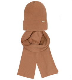 Komplet damski wełniany, czapka i szal, Berbra, karmelowy, rozm. 54-56