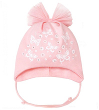 Bawełniana czapka dla dziewczynki wiosna Flavia , tiulowa kokardka rozm. 43-46 cm