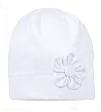 Biała czapka bawełniana z kwiatem, rozm. 46-48 cm