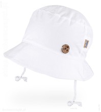 Biały kapelusz dla dziecka, bawełniany, wiązany, Gaspar, filtr UV+30, 42-44  cm