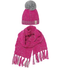Ciepła czapka i szalik dla dziewczynki, podszyta polarem, amarantowy, 53-55 cm