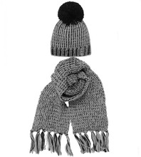 Ciepła czapka i szalik dla dziewczynki, podszyta polarem, szary + czarny, 53-55 cm