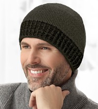 Ciepła czapka zimowa męska, podszewka polar, Stellan, khaki, 56-60 cm