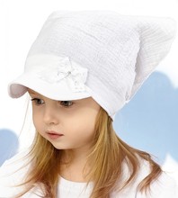 Czapka/chustka z daszkiem,  dla dziewczynki, muślinowa, biała, Lanila, 50-53 cm