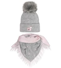 Czapka i chusta dla dziewczynki, komplet zimowy, Ardra, szary, 50-54 cm