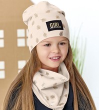 Czapka i chustka dla dziewczynki, komplet wiosenny/jesienny, Teine, beżowy, 48-50 cm