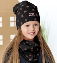 Czapka i chustka dla dziewczynki, komplet wiosenny/jesienny, Teine, czarny, 52-54 cm