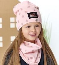 Czapka i chustka dla dziewczynki, komplet wiosenny/jesienny, Teine, różowy, 48-50 cm