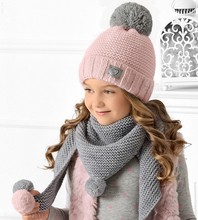 Czapka i chustka dla dziewczynki, zimowa, z pomponem, Fanny, rozm. 52-55 cm