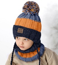 Czapka i komin dla chłopca, zimowy komplet, Sorgon, granat + oranż, 48-51 cm