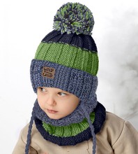 Czapka i komin dla chłopca, zimowy komplet, Sorgon, niebieski + zielony, 48-51 cm