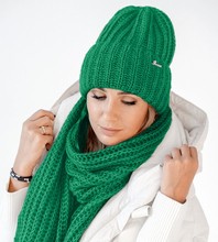 Czapka i szalik damski, modny komplet zimowy, Limda, zielony, 56-59 cm
