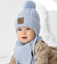 Czapka i szalik dla chłopca, komplet zimowy niebieski, Baunei, 40-43 cm