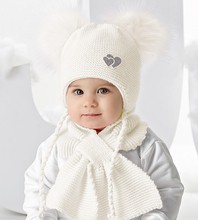 Czapka i szalik dla dziewczynki, komplet zimowy, Cresia, biały mleczny, 46-50 cm