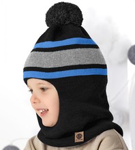 Czapka, kominiarka dla chłopca, zimowa, Cabras, czarny + niebieski, 46-50 cm
