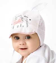 Czapka niemowlęca na lato dla dziewczynki, biała, Kucing, 42-44 cm
