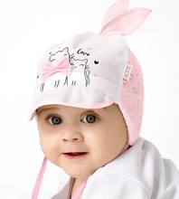Czapka niemowlęca na lato dla dziewczynki, różowa, Kucing, 42-44 cm
