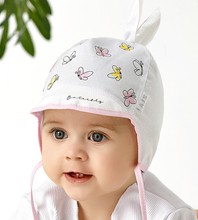 Czapka niemowlęca, z daszkiem, dla dziewczynki, biała + jasny róż, Emina,  39-41 cm