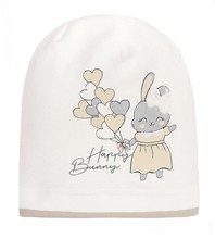 Czapka wiosenna/jesienna, dla dziewczynki, z króliczkiem, biała, Katai, 47-50 cm