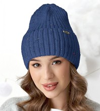 Czapka zimowa damska, modna, Caletta, niebieski, 55-60 cm