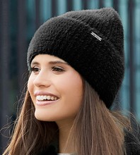 Czarna zimowa czapka alpakowa, prążkowana, Lotten, rozm. 54-57 cm