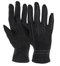 Czarne rękawiczki damskie z weluru, eleganckie dżety, M-L