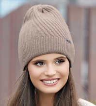 Damska czapka wełniana, zimowa, Prugie, beżowy, 56-58 cm