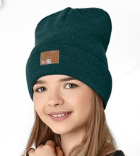 Dzianinowa czapka beanie dla dziewczynki, Eligante, zielony butelkowy, 54-57 cm