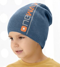 Dzianinowa czapka wiosenna/jesienna dla chłopca, New Age, niebieski + orange, 53-56cm