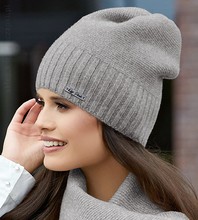 Ekskluzywna czapka zimowa damska,  wełniana, Viveka, szary melanż (G), 54-56 cm