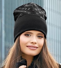 Elegancka czapka damska jesienna / wiosenna, bawełniana, Matika, czarna, 56-58 cm