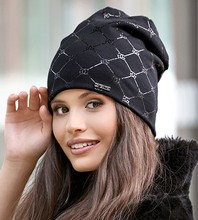 Elegancka czapka damska jesienna / wiosenna, bawełniana, Runia, czarna, 55-56 cm