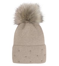 Elegancka czapka damska zimowa, wełniana, Elinja, beżowa, 56-60 cm