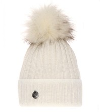 Elegancka zimowa czapka damska, Lamina, polar podszewka, kremowa, 55-59 cm
