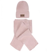 Gruba czapka i szal zimowy, damski komplet Locia, różowy, 55-60 cm