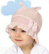 Kapelusz/czapka dla dziewczynki, muślin na lato, Delia, beżowy, 52-54 cm