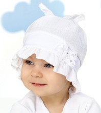 Kapelusz/czapka dla dziewczynki, muślin na lato, Delia, biały, 52-54 cm