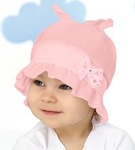 Kapelusz/czapka dla dziewczynki, muślin na lato, Delia, różowy, 50-52 cm