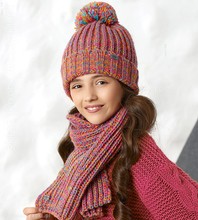 Kolorowa czapka i szalik FUKSJA dziewczęca młodzieżowa damska Annicka  rozm. 55-56 cm