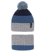Komplet dla chłopca, czapka i komin zimowy, szary + niebieski, Ralson, 52-55 cm