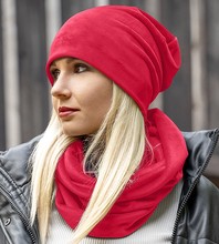 Komplet jesienno-zimowy, czapka damska i komin, Marietta, czerwony, rozm. 55-58 cm