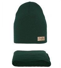 Komplet jesienno-zimowy damski, czapka i szalik, Luza, zielony, 56-60 cm