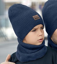 Komplet jesienno-zimowy dla chłopca, czapka i komin, Ozieri, ciemny niebieski, 52-56 cm