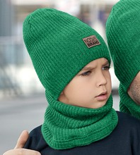 Komplet jesienno-zimowy dla chłopca, czapka i komin, Ozieri, zielony, 52-56 cm
