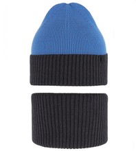 Komplet jesienny - wiosenny dla chłopca: czapka i komin, Utaros, niebieski + grafit, 52-55 cm