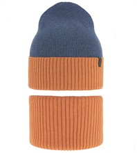 Komplet jesienny - wiosenny dla chłopca: czapka i komin,  Utaros, niebieski + pomarańczowy, 52-55 cm