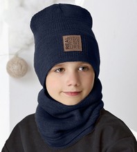 Komplet jesienny/zimowy dla chłopca, czapka i komin, Setzu, granatowy, 54-57 cm
