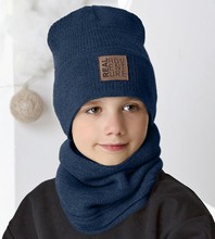 Komplet jesienny/zimowy dla chłopca, czapka i komin, Setzu, niebieski ciemny, 54-57 cm